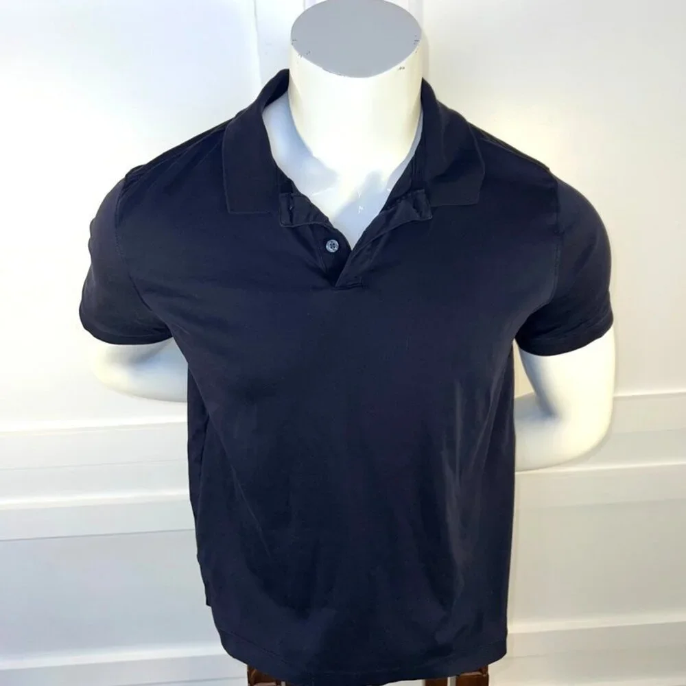 Banana Republic - Polo Shirt Men's L Navy Blue Short Sleeve 2 Button Collar